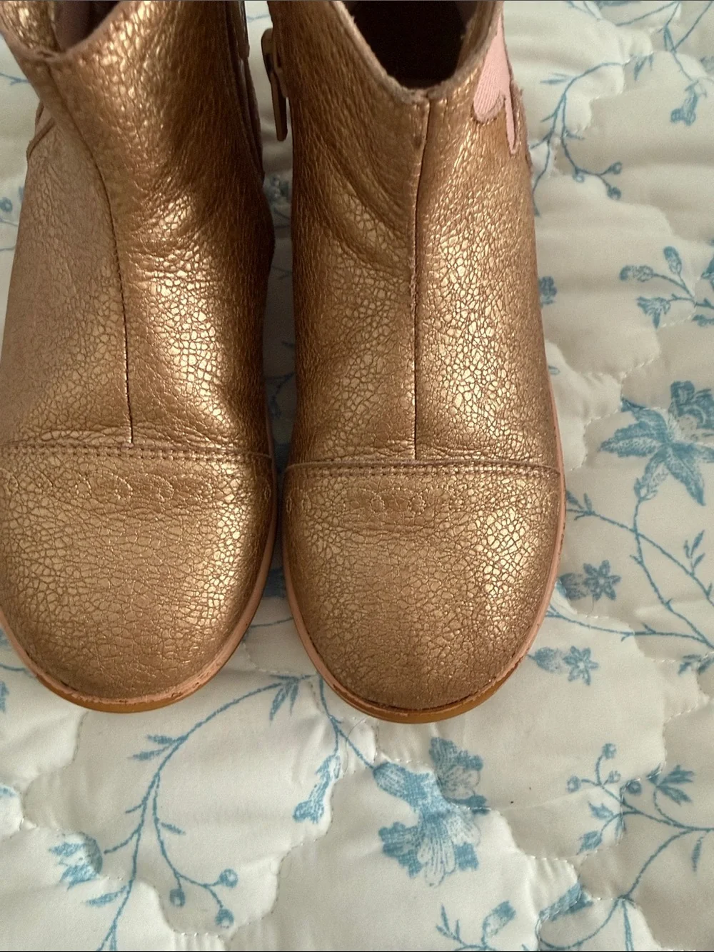 Livie & Luca Metallic Rose Gold Toddler Boots with Pink Flower